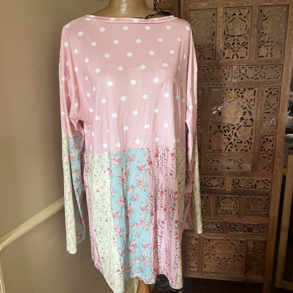 Lily By Fermina Pink Polka Dot and Floral Long Sleeve Top - Picture 3 of 4